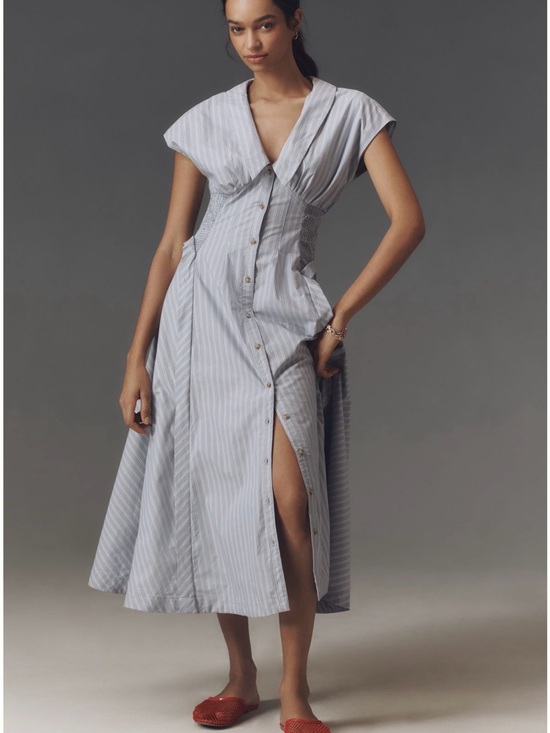 Anthropologie Dresses & Skirts - Anthropologie Light Blue Striped Button-Front Midi Dress